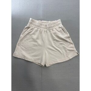 Womens Best High Waisted Sweat Shorts Beige Cream Athletic Lounge Pockets Small